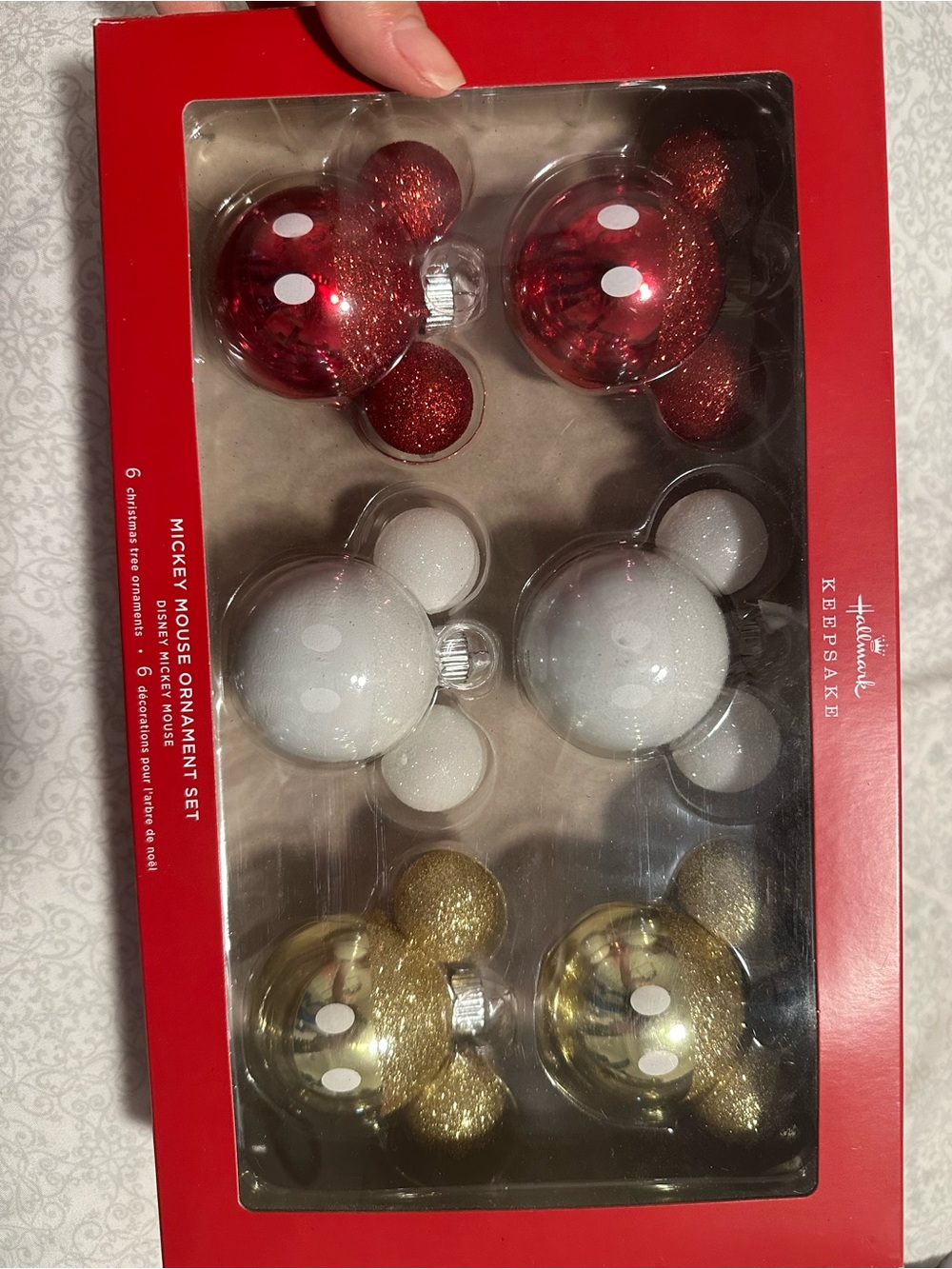 Hallmark Mickey Mouse Red-White-Gold Glitter Ornament Set